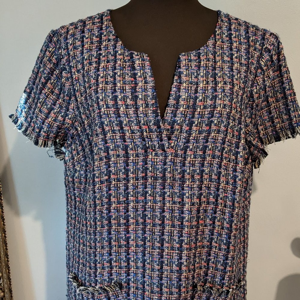 Ann Taylor Women's Shift Dress Size 14 Multi Color Short Sleeve Lined